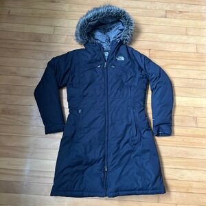 The North Face HyVent Women Black Long Parka Faux Fur Hood Jacket Medium M